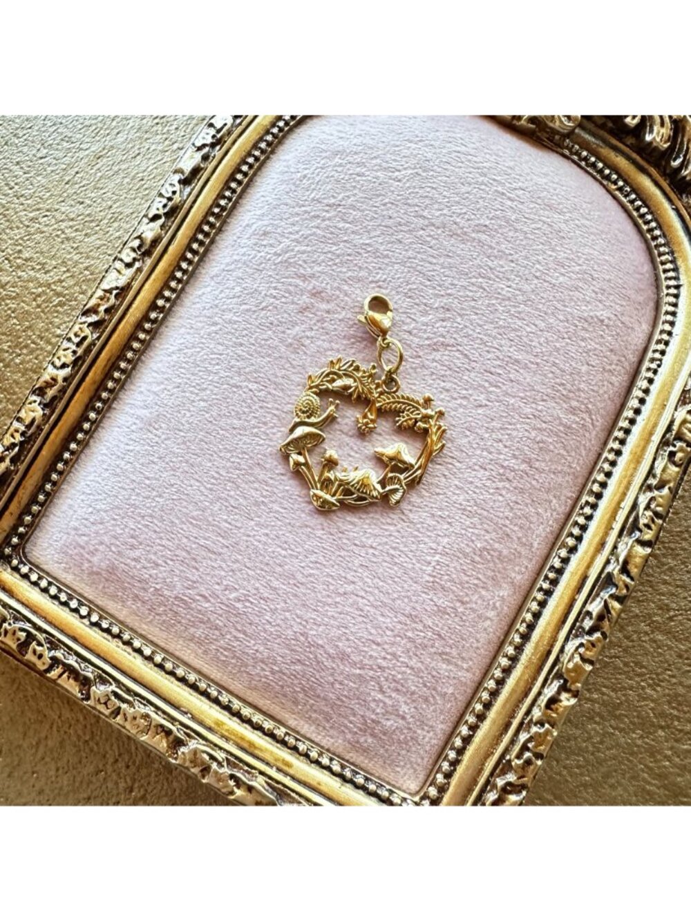 Heart-Shaped Forest Charm w/ Mushrooms & Snail Lobster Claw Clasp - Picture 14 of 14